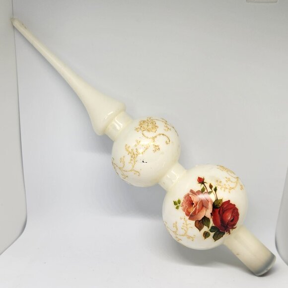 Vintage German Blown Glass Tree Topper Rose Motif - Picture 2 of 10